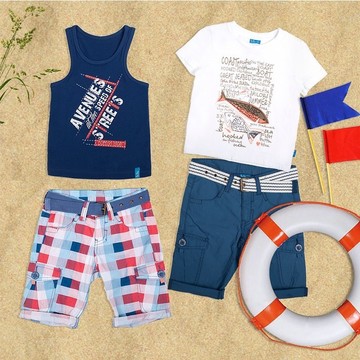 Большой ассортимент летней одежды для мальчиков: шорты, бриджи, майки, футболки.