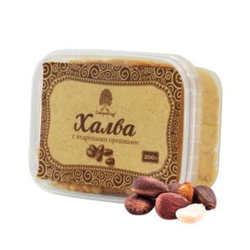 Халва «Кедровая» - это натуральный продукт ручного вымешивания, с добавлением цельного ядра кедрового ореха, без красителей и ароматизаторов.