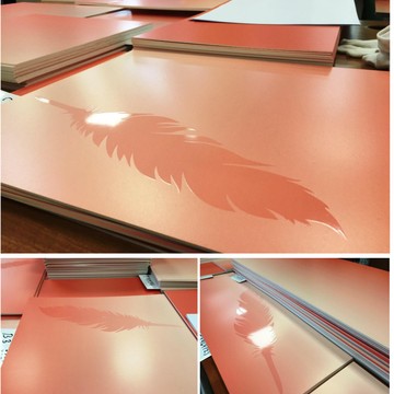 Пример наших работ: УФ-печать на ПВХ (розовый фон) плюс выборочный (перо)