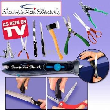 Точилка для ножей и ножниц Samurai Shark Точилка быстро и качественно подтачивает ножи, ножницы, а также садовые инструменты. 