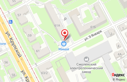 Продовольственный универсам Микей на улице Крупской на карте