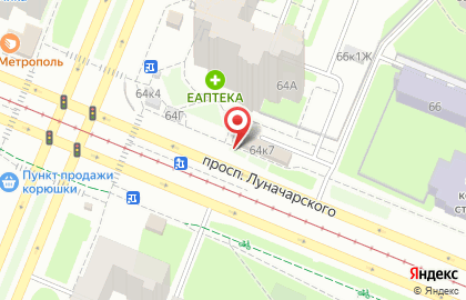 Книжно-канцелярский магазин Буквоед на проспекте Луначарского на карте