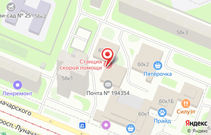 Городская поликлиника №52 на проспекте Луначарского на карте