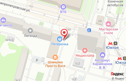 Супермаркет Пятёрочка на Днепропетровской улице, 3 к 1 на карте