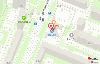 Супермаркет ДИКСИ на улице Композиторов на карте
