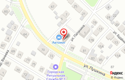 Магазин автотоваров Автомиг на улице Пушкина на карте