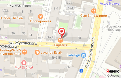 Ресторан Евразия на улице Жуковского, 36 на карте
