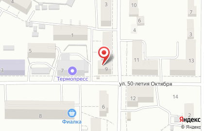 Продовольственный магазин Рябинка на улице 50-летия Октября на карте