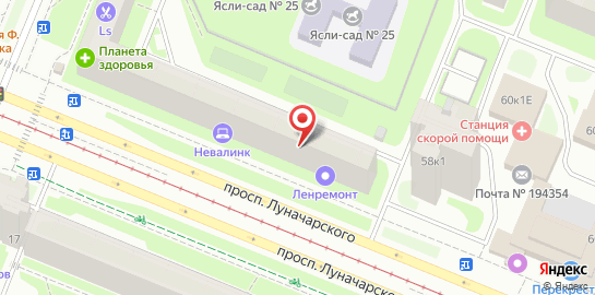 Ремонтная мастерская Ленремонт на проспекте Луначарского на карте