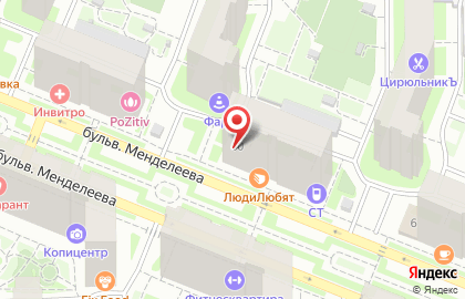 Фирменный магазин кондитерских изделий Невские Берега на бульваре Менделеева на карте