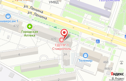 Городская детская поликлиника №1 г. Ставрополя на карте
