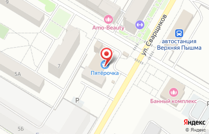 Супермаркет Пятёрочка на улице Огнеупорщиков в Верхней Пышме на карте