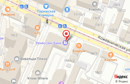 Коммерческий банк Ренессанс Кредит на Кожевнической улице на карте