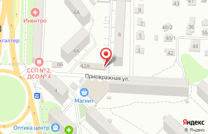 Супермаркет Гроздь на Приовражной улице на карте
