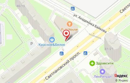 Киоск по продаже фруктов и овощей на Светлановском проспекте на карте