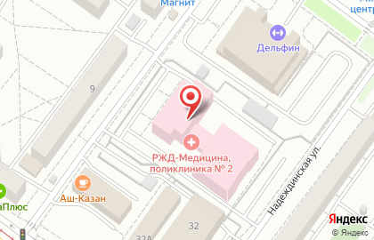 Дорожная клиническая больница РЖД-Медицина Поликлиника №2 на Надеждинской улице на карте