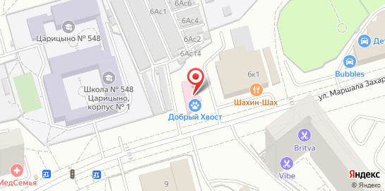 Круглосуточная ветеринарная клиника Добрый Хвост на улице Маршала Захарова на карте