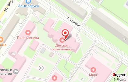 Кингисеппская детская поликлиника: на улице 1-я Линия в Кингисеппе на карте