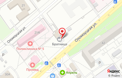 Пивоварня Братница на Оломоуцкой улице на карте