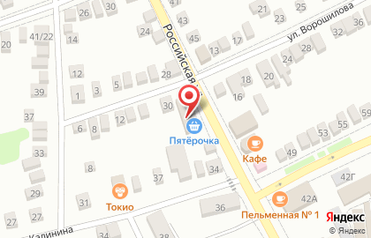 Супермаркет Пятёрочка, сеть супермаркетов на Российской улице на карте