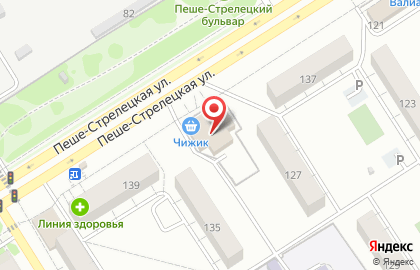Сеть супермаркетов Пятерочка на Пеше-Стрелецкой улице на карте