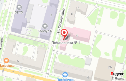 Ухтинская городская поликлиника в Сыктывкаре на карте