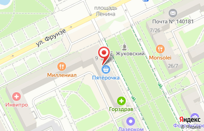 Супермаркет Пятёрочка на улице Маяковского, 19 в Жуковском на карте