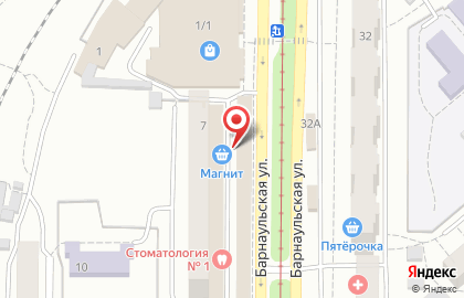 Супермаркет Магнит на Барнаульской улице на карте