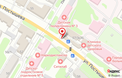 Продовольственный магазин на улице Постышева на карте
