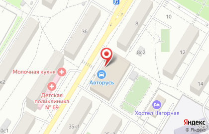 Магазин автотоваров и технического обслуживания Авторусь на Нагорной улице на карте