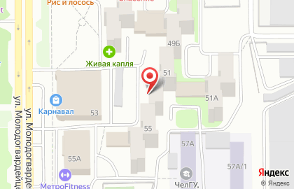 Общежитие ЮУГМУ на улице Молодогвардейцев на карте