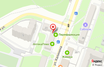 Аптека Пермфармация на улице Калинина на карте