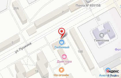 Магазин продуктов Любимый на улице Пушкина на карте