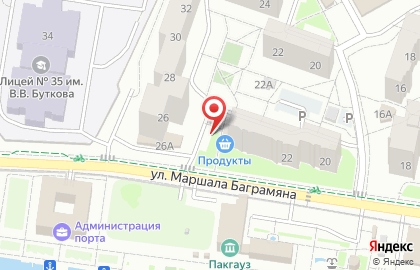 Продуктовый магазин на Набережной Маршала Баграмяна, 24а на карте