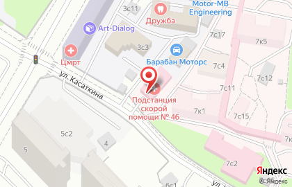 Станция скорой и неотложной медицинской помощи им. А.С. Пучкова на улице Касаткина на карте