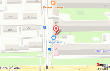 Супермаркет Пятёрочка на улице Академика Лаврентьева, 27 в Долгопрудном на карте
