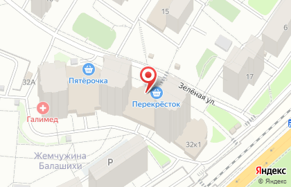 Супермаркет Перекрёсток на Зелёной улице в Балашихе на карте