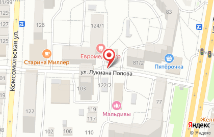 Киоск по ремонту обуви и кожгалантереи в переулке Попова на карте
