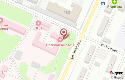 Поликлиника Городская больница №1 на улице Чкалова на карте