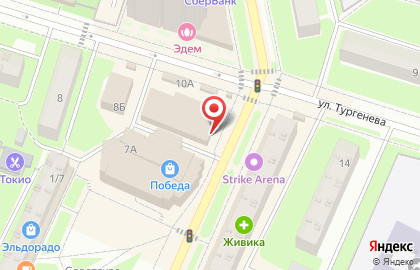 Супермаркет Пятёрочка на улице Тургенева в Пушкино на карте