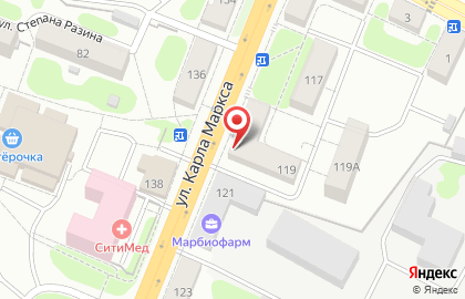 Продуктовый магазин Взлет на улице Карла Маркса на карте