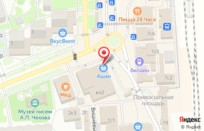 Супермаркет Ашан на улице Чехова в Чехове на карте