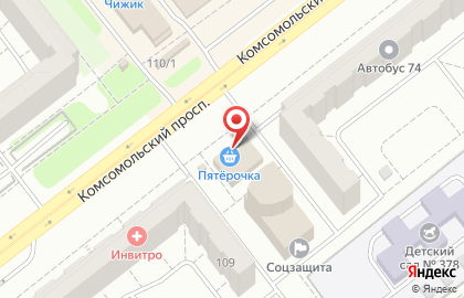 Супермаркет Пятерочка на Комсомольском проспекте, 107 на карте