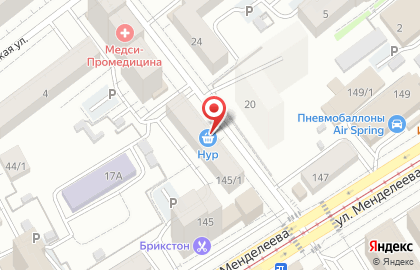 Продовольственный магазин Нур на улице Менделеева на карте