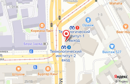 Банкомат ВТБ на метро Технологический институт 1 на карте