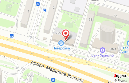 Супермаркет Пятёрочка на проспекте Маршала Жукова, 60 на карте