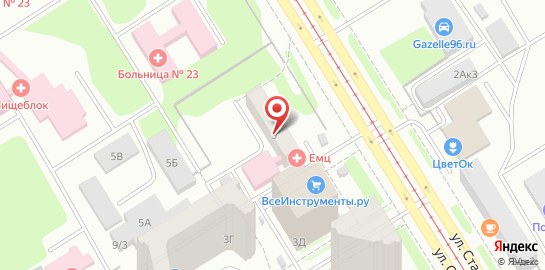 Екатеринбургский Медицинский Центр на улице Старых Большевиков на карте