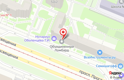 Ювелирный магазин Объединенный ломбард на проспекте Просвещения на карте