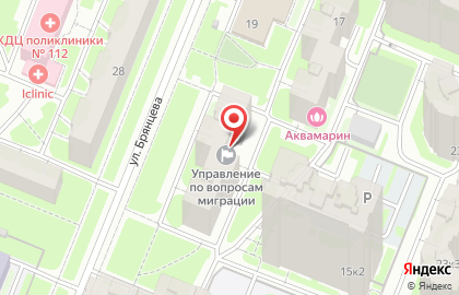 Отделение по Калининскому району Управления по вопросам миграции Главного управления МВД России по г. Санкт-Петербургу и Ленинградской области на улице Брянцева, 15 на карте