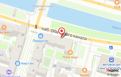 Продуктовый магазин Корона на набережной Обводного канала на карте